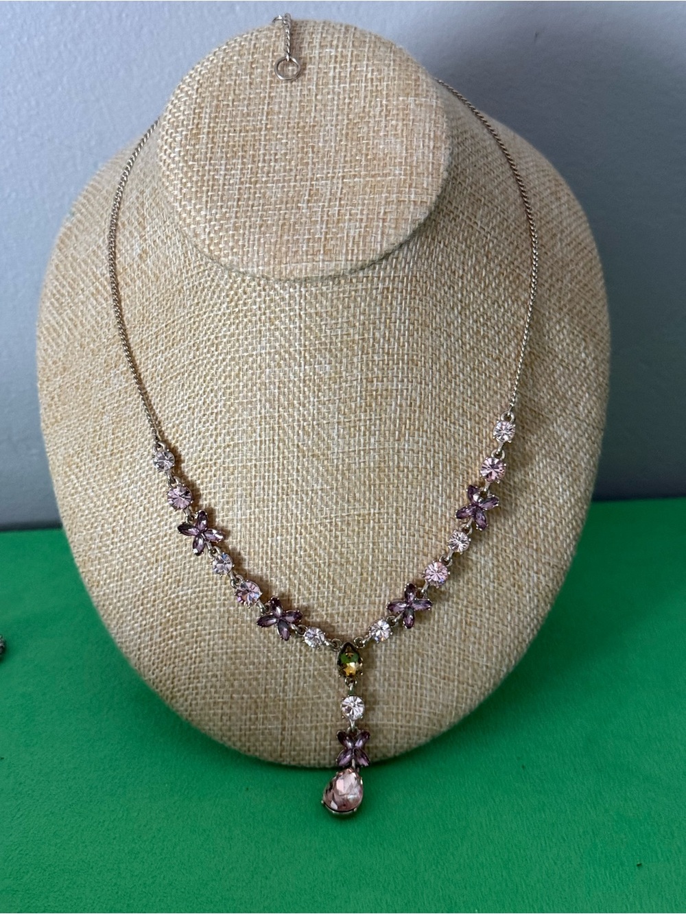 Givenchy Rhinestone Purple Floral Drop Pendant Necklace - Women's Jewelry